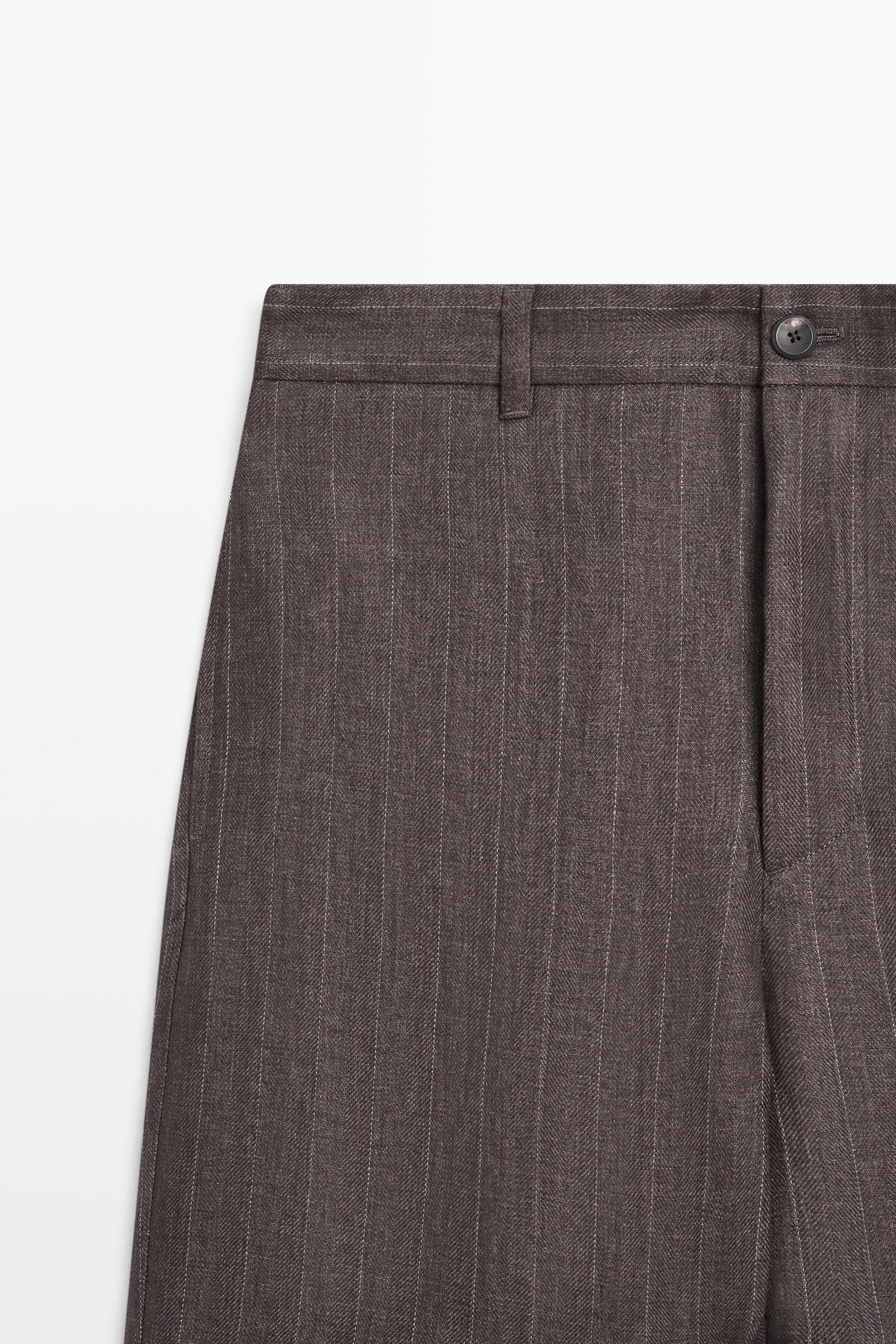 100% linen striped straight-leg pants